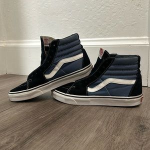 Vans SK8-Hi Skate Sneakers High Top Lace Up Blue White Canvas Suede Size 9.5